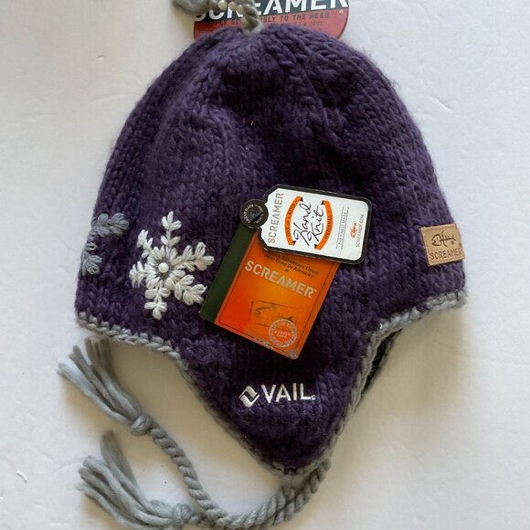 SCREAMER Women's Hand Knit "Vail" Hat with Ties NWT Size OSFM - Picture 3 of 7